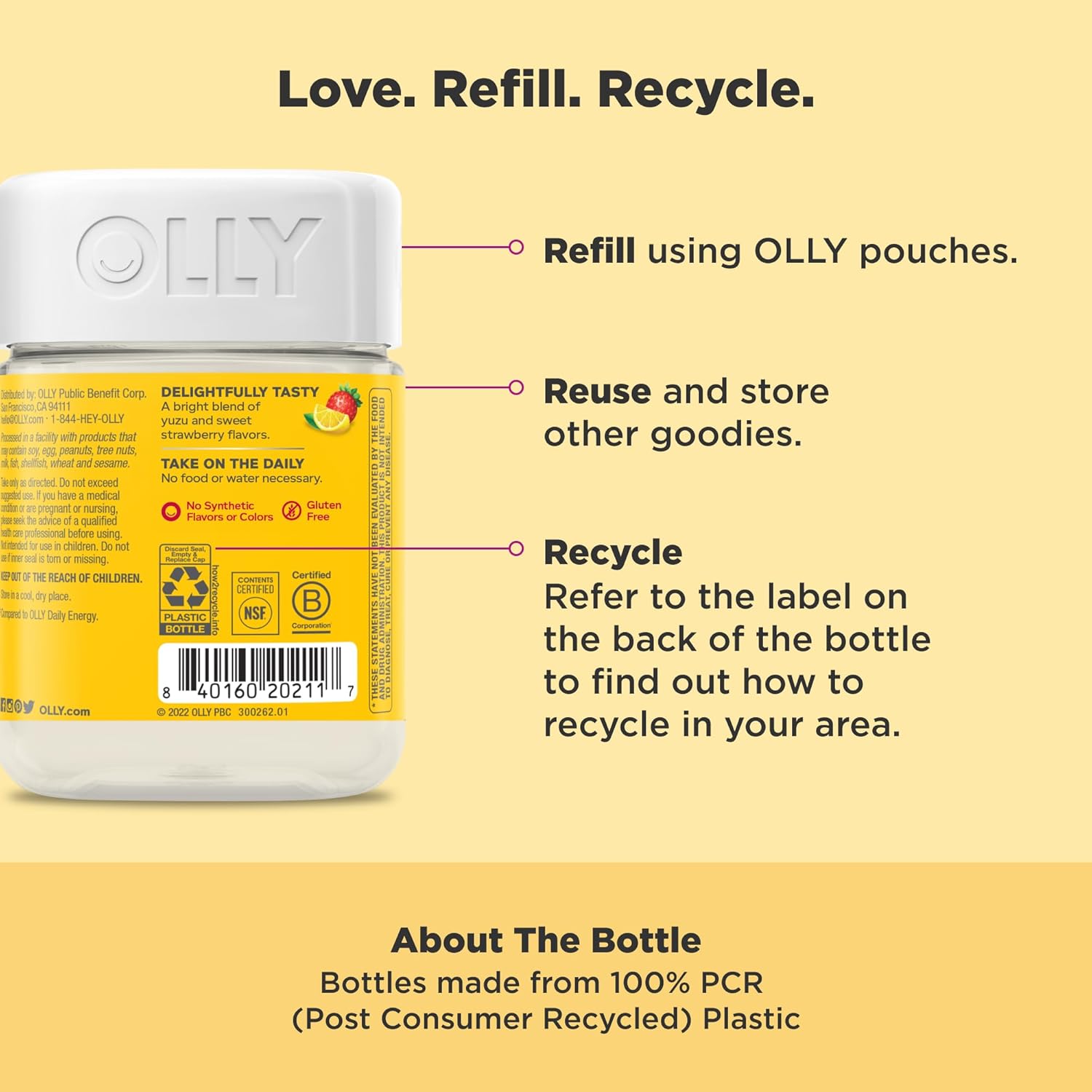 OLLY Extra Strength Daily Energy Gummy, Caffeine Free, 1000mcg Vitamin B12, CoQ10, Goji Berry, Adult Chewable Supplement, Berry Yuzu Flavor - 60 Count (Pack of 2)