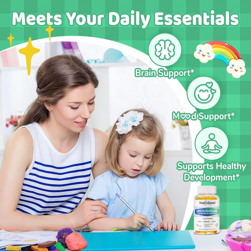 L Methylfolate Gummies, 5-MTHF Gummies for Kids & Adults, Methyl Folate and B12 Supplement, Highly Absorbable MTHFR Supplement, Support Brain Health, Immunity, Kids Growth, 120 CT