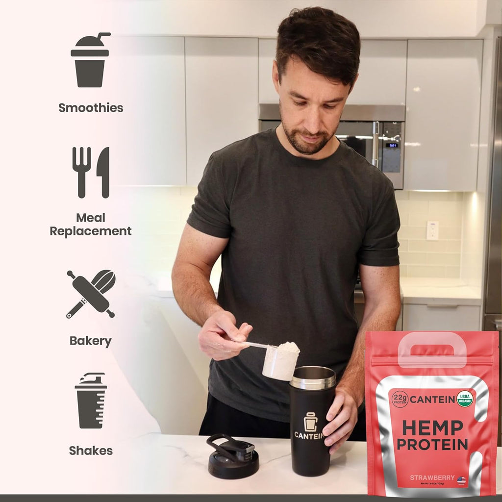 Organic Hemp Protein, Vegan Protein Powder, Clean Plant Based Protein Powder, Non Dairy Protein, Lactose Free Natural Protein, Gluten Free- 20 Servings, Strawberry