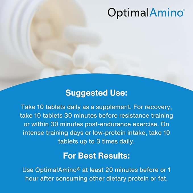 OptimalAmino Tablets (300 Count) | 99% Utilized Essential Amino Acid (EAA) Supplement, Increase Muscle Recovery, BCAA Protein Pre/Post Workout | NSF Certified for Sport® Certified