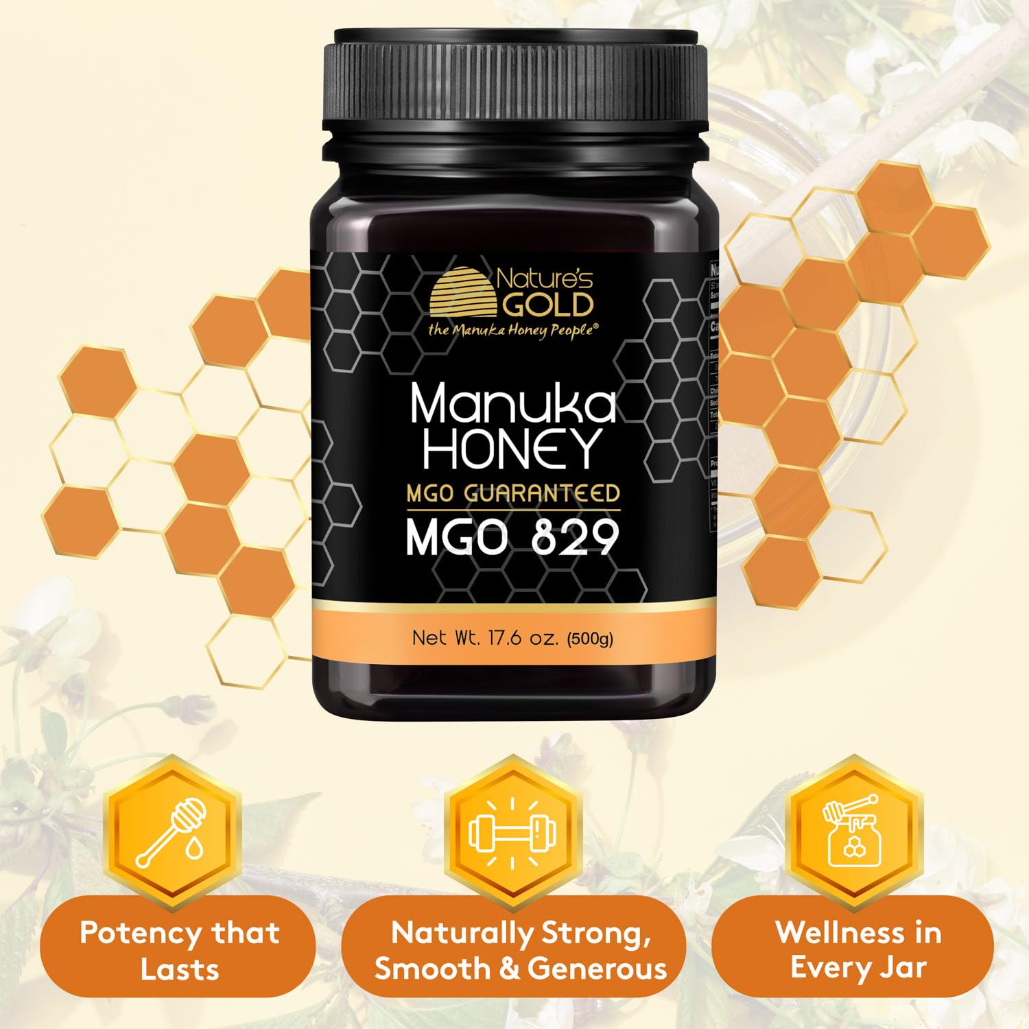 Nature’s Gold Raw Manuka Honey, MGO 829+ | Authentic MGO, Australian Honey, Non-GMO, 100% Pure Genuine Traceable from Hive to Home