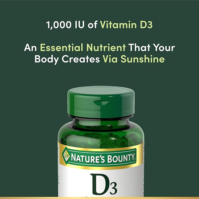 Nature's Bounty Vitamin D3 1000 IU Softgels, Immune Support, Promotes Healthy Bones, 1 Softgel per Day, Gluten Free, 350 Count (Pack of 2)