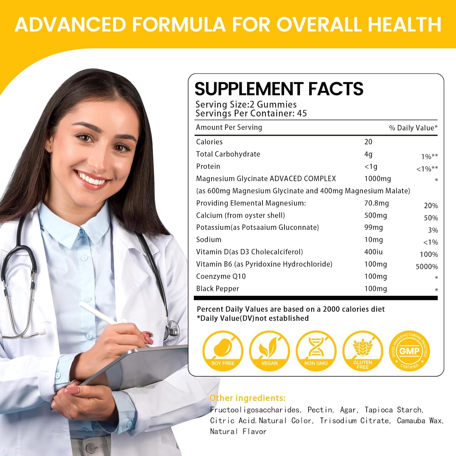 Magnesium Glycinate Gummies 1000mg, High Absorption Sugar Free Magnesium Potassium Supplement for Relaxation, Stress Relief, and Sleep Support for Adults & Kids - 90 Pineapple Gummies