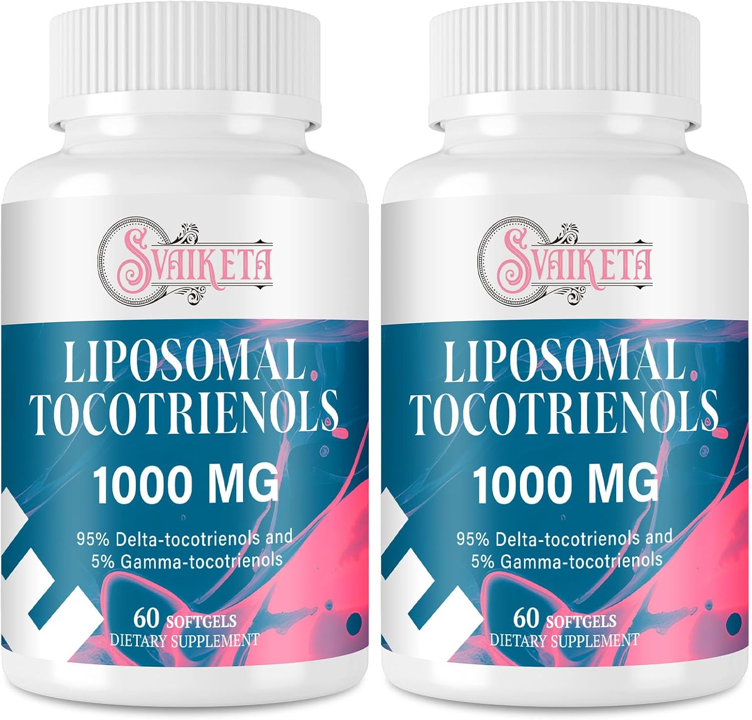 Liposomal Tocotrienols Supplement 1000mg, Vitamin E, Advanced Formula with 95% Delta-Tocotrienols & 5% Gamma-Tocotrienols - 60 Softgels (2 Bottles)
