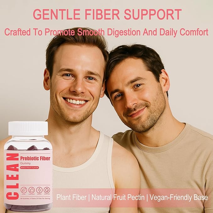 Clean Fiber Gummies for Men, Clean Prebiotic Fiber Gummy Supplement, Digestive Gut Health 60 Gummies