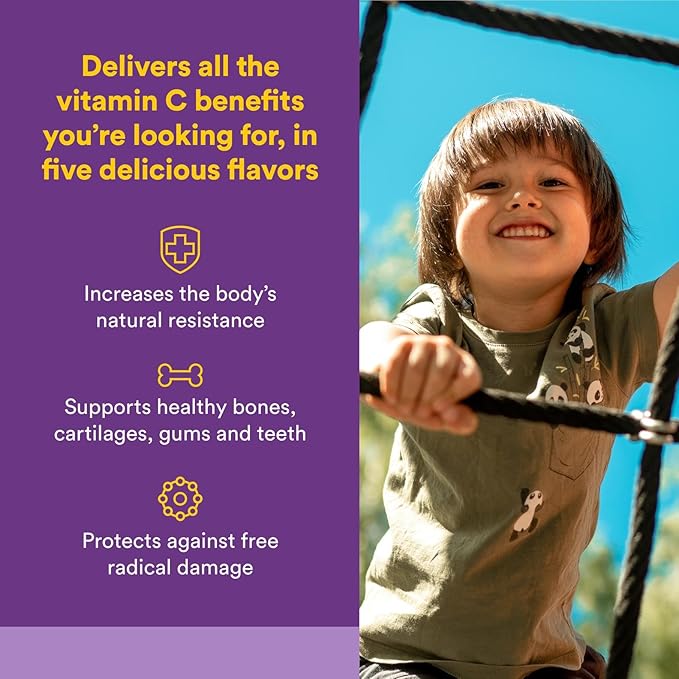 Natural Factors Kids Chewable Vitamin C 500 mg, Supports Immune Health, Bones, Teeth and Gums, Blueberry, Raspberry and Boysenberry, 180 Wafers