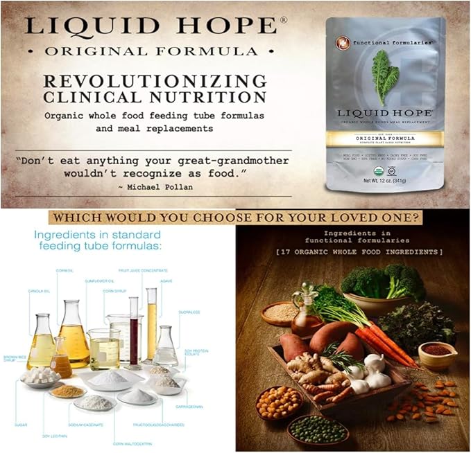 FUNCTIONAL FORMULARIES Liquid Hope Organic Tube Feed Formula, 23g Protein, 8g Fiber, Meal Replacement, 12 Oz (24 Pack)