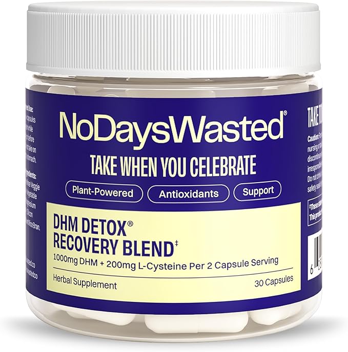 No Days Wasted DHM Detox, 30 Capsules (15 Servings) - Jar - Take During Evening for Better Next Day and Recovery