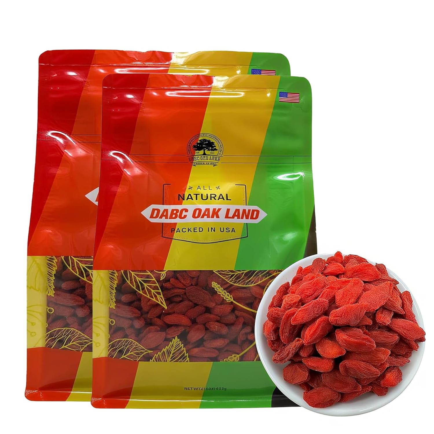 DABC OAK LAND Goji Berries, 2 LB Wolfberry Premium Large Berry Form 5A Wolfberry 100% Natural Sun-Dried Whole Fruit, S Great Flavor for Soup Drinks, Snacks, Beverages 2x 1LB/Bag XXXL