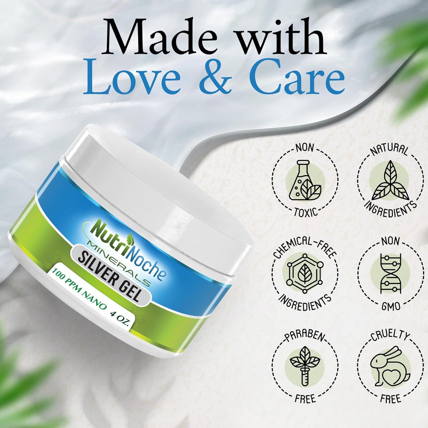 Nutrinoche Nano Silver Gel - Advanced Colloidal Silver Skin Cream - Wound Care & First Aid Gel Soothing Topical Ointment for Burns, Razor Burn and Sunburn Irritations - Unscented 4 Oz Jar