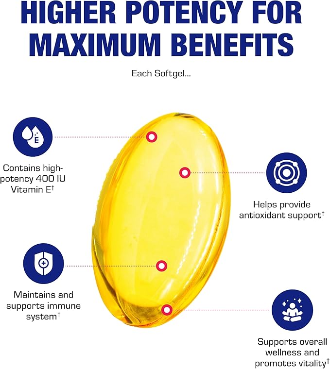 Vitamin E 400 IU Softgels - Clinical Formula Natural Vitamin E Supplement Complex with d-Alpha Tocopherol & Mixed Tocopherols for Hair Skin & Nails Plus Antioxidant Immune Support - 90 Servings