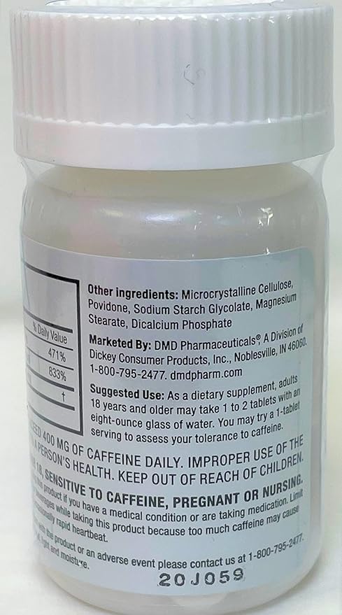Tablets, Vitamin B6 and B12 Caffeine Pills, 350 mg Caffeine per Serving, Physical Performance and Focus Supplement, 100 Count