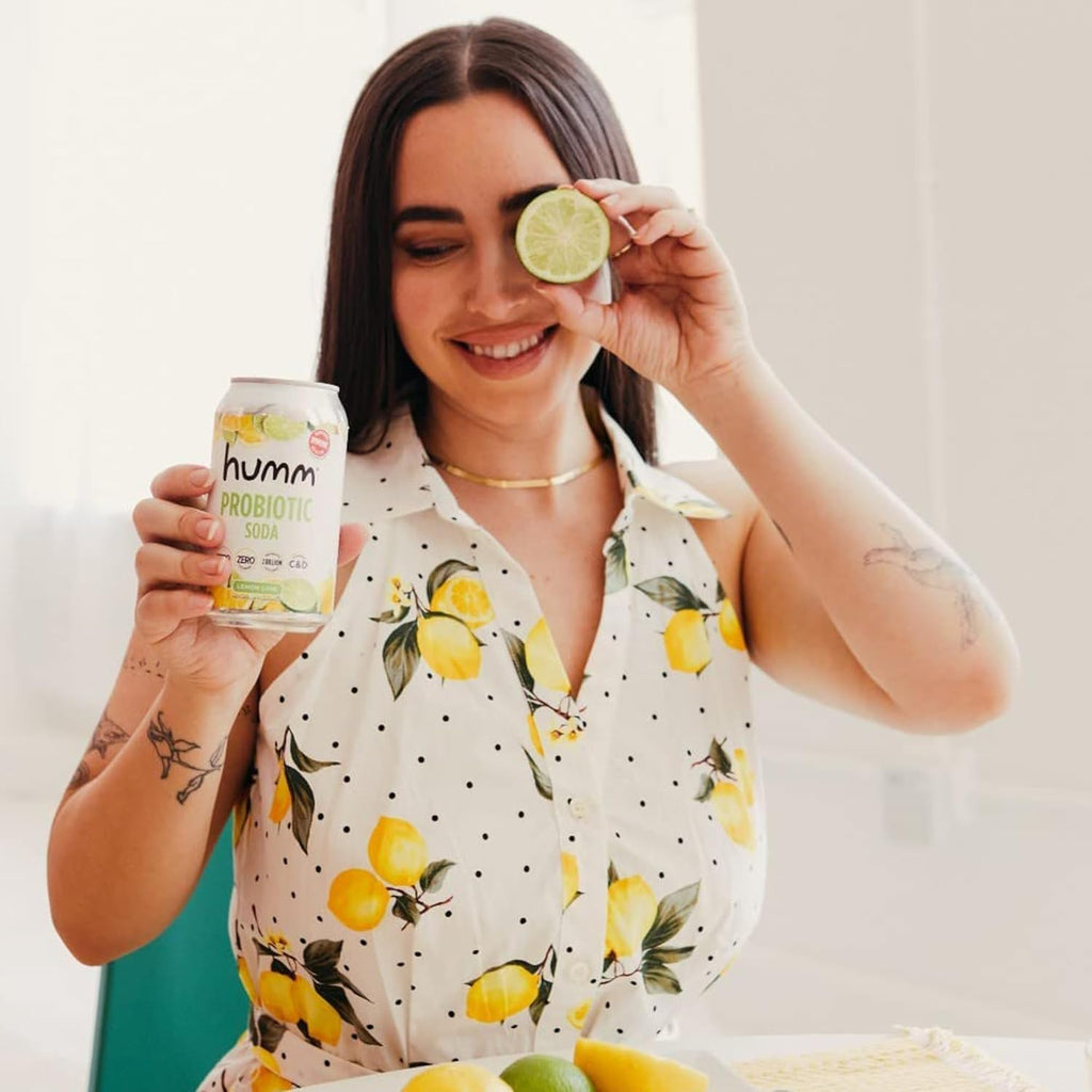 Humm Sparkling Probiotic Lemon Lime Soda, Zero Sugar, Zero Calorie, 2 Billion Probiotics, Vitamin C, D, and B12, 12 fl oz (Pack of 12)