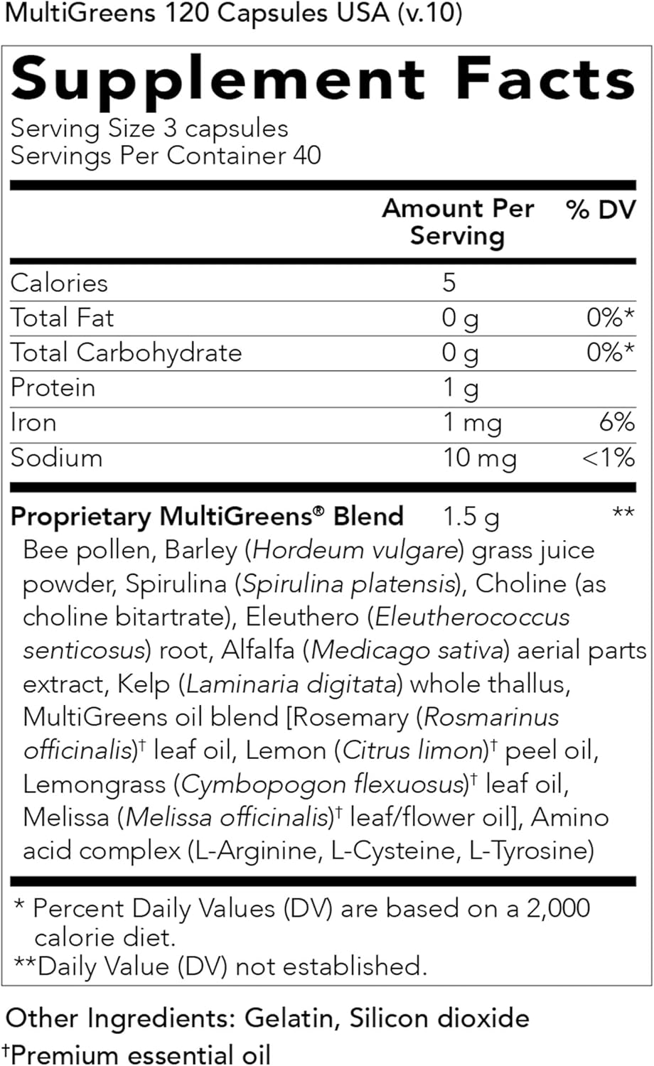 Young Living MultiGreens - Herbal Supplement - formulated with Melissa Essential Oil - 120 Capsules