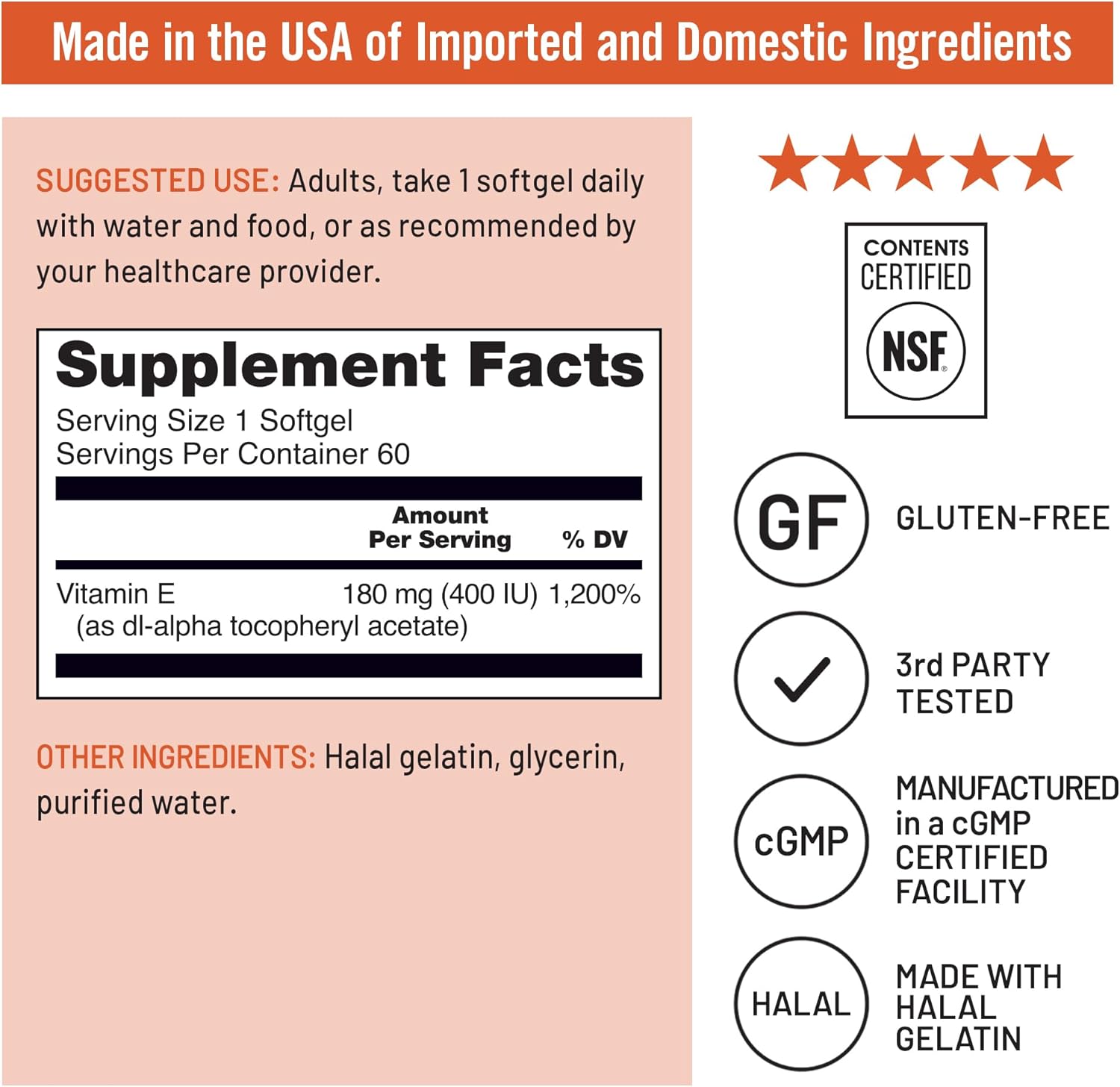 NatureWise Vitamin E 400 IU Softgels (180mg DL-Alpha) - Dairy, Gluten, and Soy Free, Non-GMO Antioxidant Dietary Supplement for Skin, Heart, Eye, and Immune Health Support - 2-Month Supply, 60 Count