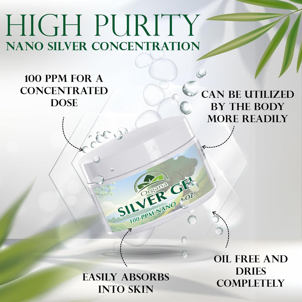 Organa Nano Silver Gel - Advanced Colloidal Silver Skin Cream - Wound Care & First Aid Gel Soothing Topical Ointment for Burns, Razor Burn and Sunburn Irritations - Unscented 4 Oz Jar