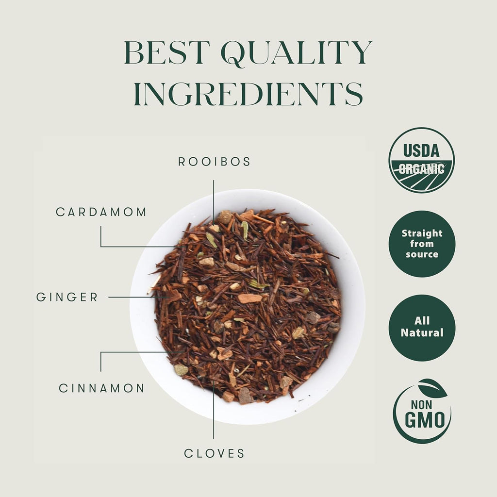 Luxmi Estates - Rooibos Chai - Organic Rooibos Tea with Spices - Loose Leaf - 100g (50 Cups), Limited Fall Tea with Cinnamon, Cardamom and Clove, Perfect for Relaxation