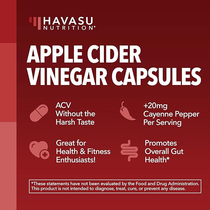 HAVASU NUTRITION Apple Cider Vinegar Capsules with 500mg Apple Cider Vinegar and 20mg Cayenne Pepper - Bloating Relief and Appetite Suppressant; Non-GMO; 60 Capsules for Men and Women