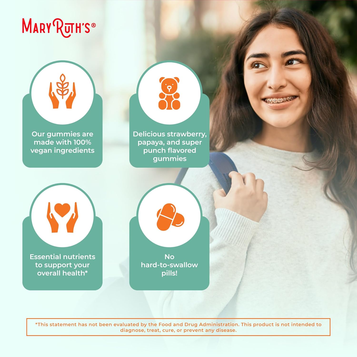 MaryRuth Organics Multivitamin for Teens | Teen Multivitamin Multimineral Gummies with Vitamin B, C, D and E, Biotin, Zinc | Teen Vitamins | Vegan | Sugar Free | Gluten Free | 60 Count