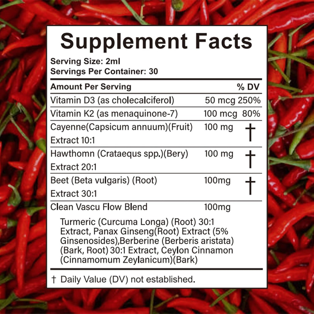 Cayenne Pepper Drops - VelestOff Cayenne Circulation Blood Pressure Blend - Cayenne Pepper Hawthorn Beet Root Turmeric Vitamin K2 D3-2 OZ (2 PCS)
