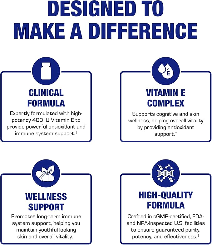 Vitamin E 400 IU Softgels - Clinical Formula Natural Vitamin E Supplement Complex with d-Alpha Tocopherol & Mixed Tocopherols for Hair Skin & Nails Plus Antioxidant Immune Support - 90 Servings