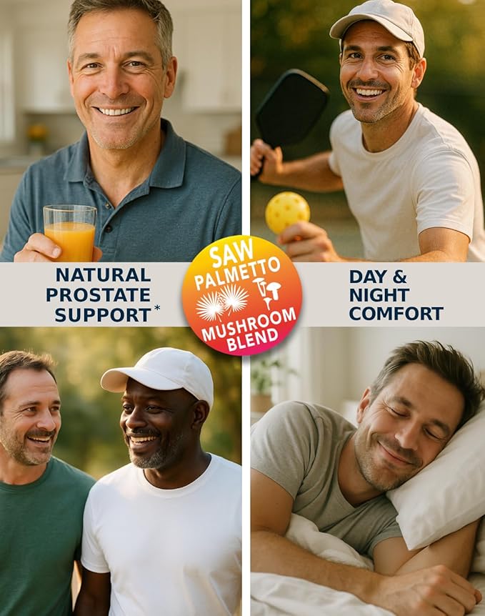 Saw Palmetto for Men - Prostate Health Supplements - Urinary and Prostate Supplement Support Antioxidant - Mushroom Blend Turmeric - 90 Capsules 45 Day Supply