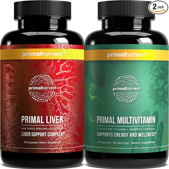 Primal Harvest Multivitamin & Liver Supplements for Women and Men Liver Support Complex with Alpha-Lipoic Acid, L-Cysteine HCL, L-Glutathione, Milk Thistle, and Spirulina