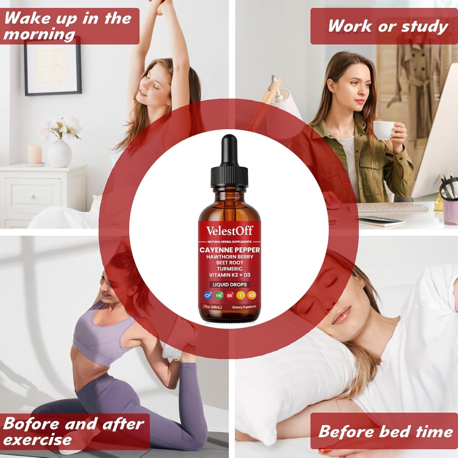 Cayenne Pepper Drops - VelestOff Cayenne Circulation Blood Pressure Blend - Cayenne Pepper Hawthorn Beet Root Turmeric Vitamin K2 D3-2 OZ (2 PCS)