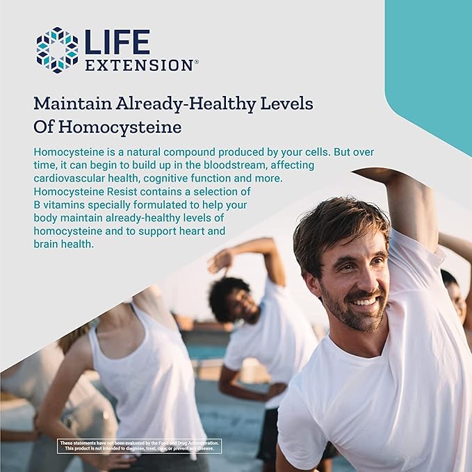 Life Extension Homocysteine Resist, 60 Vegetarian Capsules (Pack of 2) Vitamin B2, B6 & B12 + Folate - Once-Daily, Non-GMO, Gluten-Free