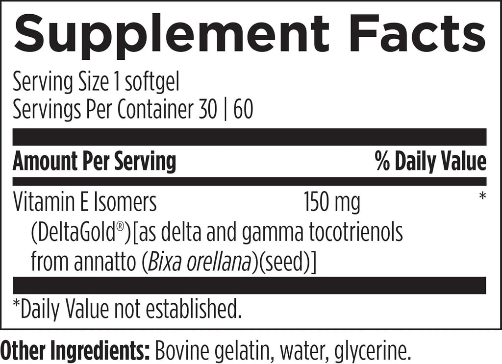 Designs for Health Annatto-E 150mg Tocotrienols - DeltaGold Vitamin E Complex Supplement with Delta + Gamma Tocotrienols - Cardiovascular, Healthy Aging + Antioxidant Support - Non-GMO (30 Softgels)
