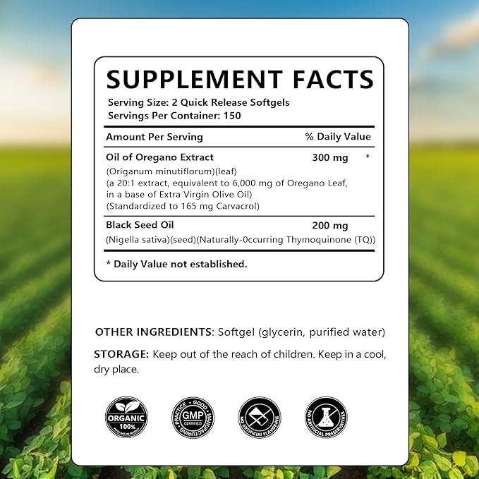 300 Softgels Wild Oregano Oil Capsules Organic Pills of Oregano Softgels Capsules Organic with Black Seed Oil