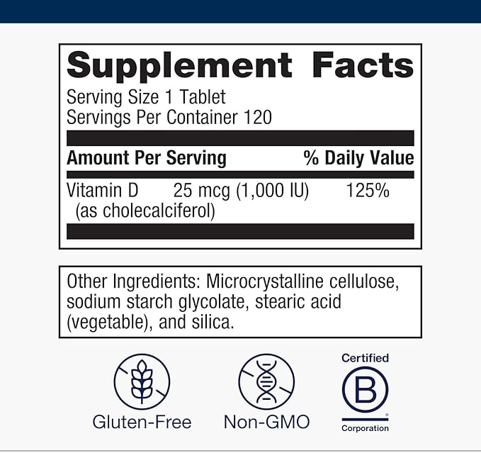 Metagenics Vitamin D3 1000 IU - Vitamin D Supplement for Healthy Bone Formation, Cardiovascular Health, and Immune Support - 120 Count