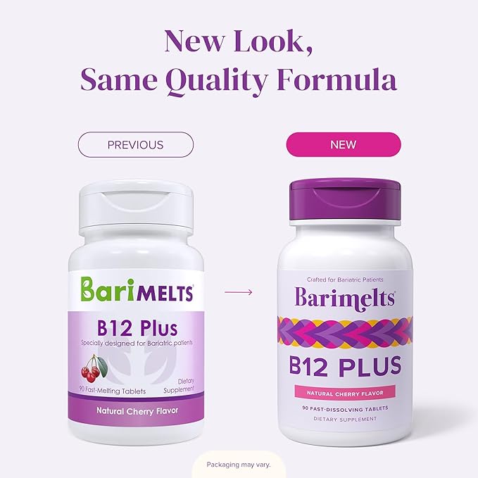 BariMelts Vitamin B12 Plus, 90 Fast-Dissolving Tablets (3-Month Supply), Sugar-Free Bariatric Vitamins for Women, Includes B12, B6, Folate and Biotin, Natural Cherry Flavor