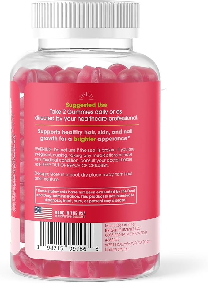Hair Growth Gummies with Biotin 5000mcg + Vitamins C, E & Zinc - Helps Prevent Hair Thinning & Loss - Stronger Hair, Skin & Nails - Vegan, Non-GMO - 60 Strawberry Gummies for Women & Men