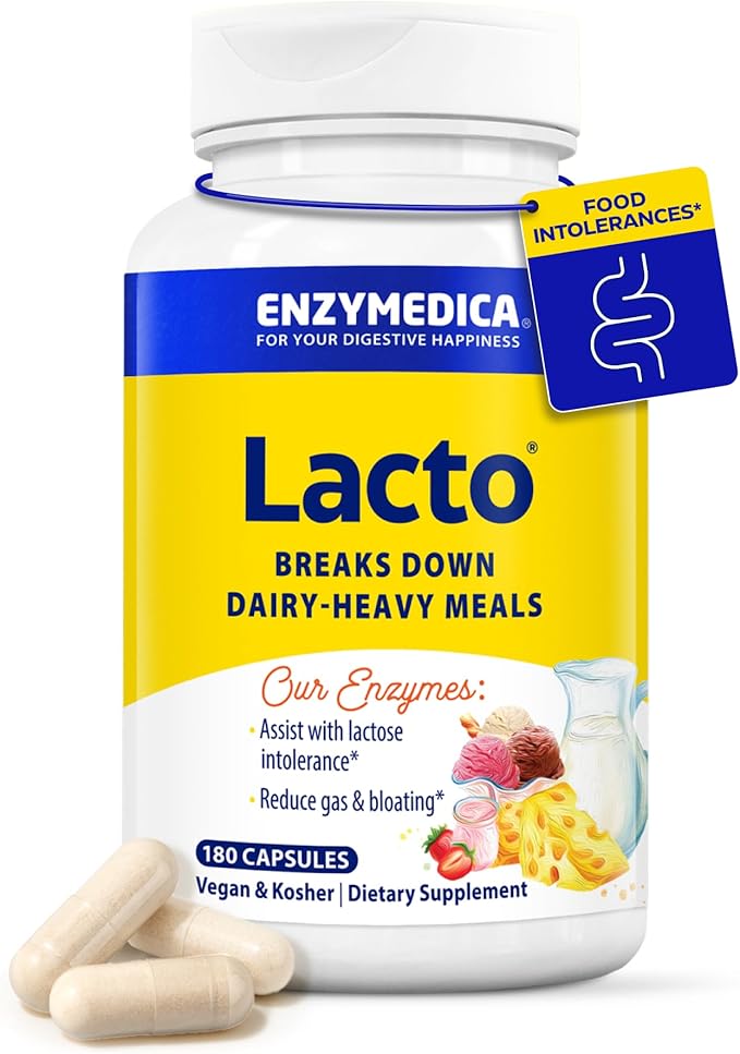 Enzymedica Lacto, Advanced Lactase Pills for Dairy Support, Helps Break Down Lactose, Casein & Fat, Dairy Relief Pills, Vegan, 180 Capsules