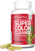 Health Plus Super Colon Cleanse 15 Day Supply of Gentle Gut Cleanse Detox, Psyllium Husk, Probiotics for Constipation Relief & Digestive Support, 60 Capsules