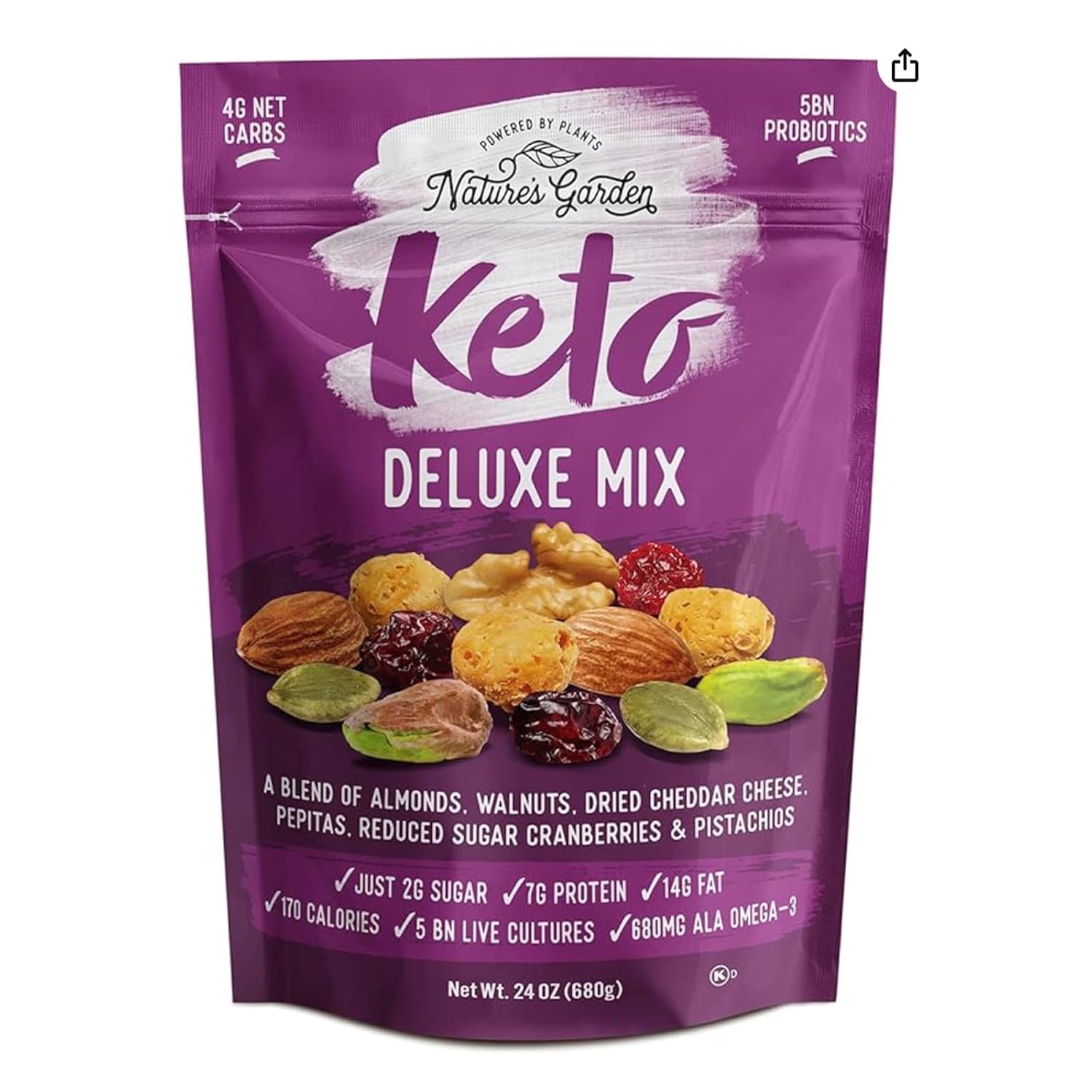 Nature’s Garden Keto Deluxe Mix – Probiotic Cheese Balls, Crunchy Keto Snack, Unsalted Mixed Nuts, Deluxe Mixed Nuts, Keto Snack Mix, All Natural, Heart Healthy Nuts – 24 Oz Bag (Pack of 1)