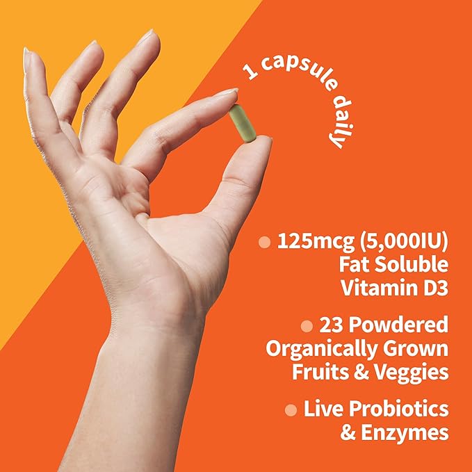 Garden of Life Vitamin D3 5000 IU, Raw Whole Food Supplements with Chlorella, Fruit, Veggies & Probiotics for Bone & Immune Health, 60 Vegetarian Capsules