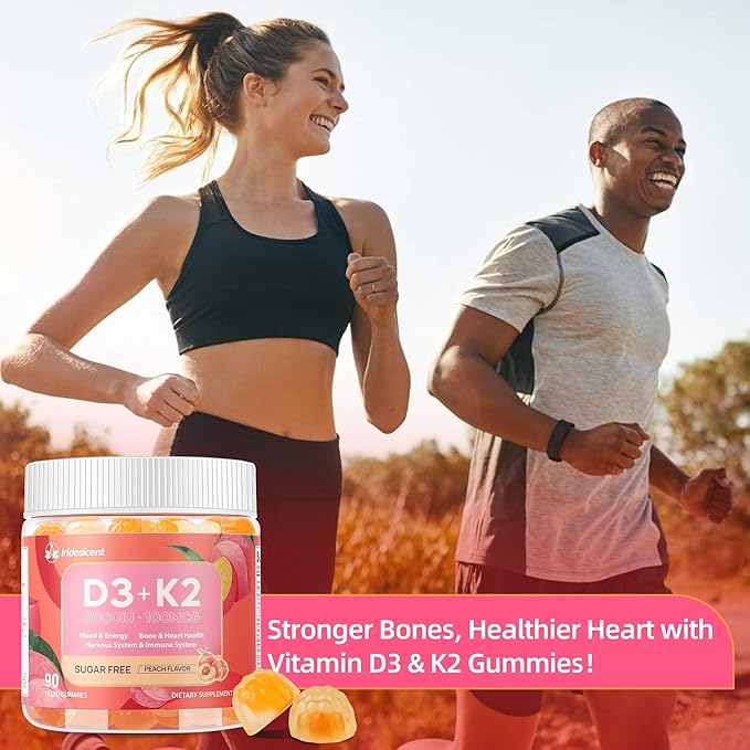 Vitamin D3 K2 Gummies w/Magnesium Sugar Free - 90 Count | D3 Vitamin 5,000 IU + K2(MK-7) 100 mcg - Vegan K2 D3 Vitamin Supplement, Highly Absorbent Supports Bone, Muscle, Mood & Immune(Peach Flavor)