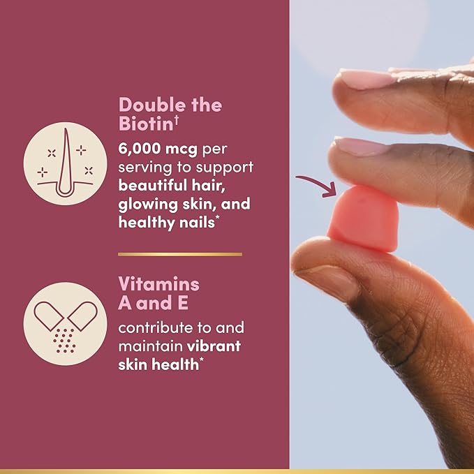 Nature's Bounty Optimal Solutions Advanced Hair, Skin and Nails Pectin Gummies, 2X Biotin Per Serving, No Stick Gummy, Vegetarian Formula, Strawberry Flavor, 200 ct, 100 Total Servings (Pack of 2)