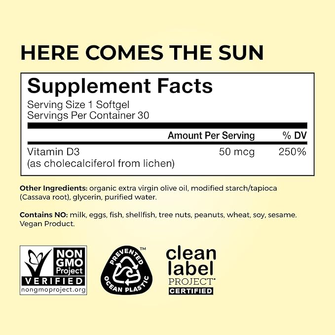 HUM Here Comes The Sun Immune Support Supplement with Vitamin D Supplements for Women and Men for a Healthy Immune System, D3 Vitamin Supports Bone Health, 30 Capsules