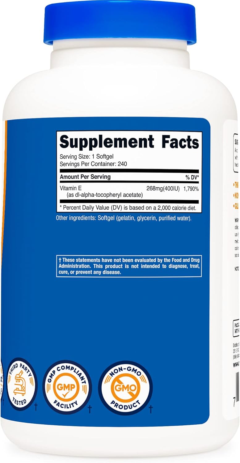 Nutricost Vitamin E 400 IU, 240 Softgel Capsules (3 Bottles)