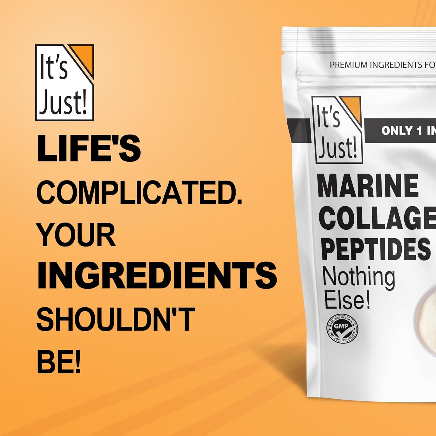 It's Just! - Marine Collagen Peptides Types I & III, Whitefish Source, Tested for Heavy Metals, Gluten Free, Non-GMO, No Added Flavor, Unflavored, 20oz