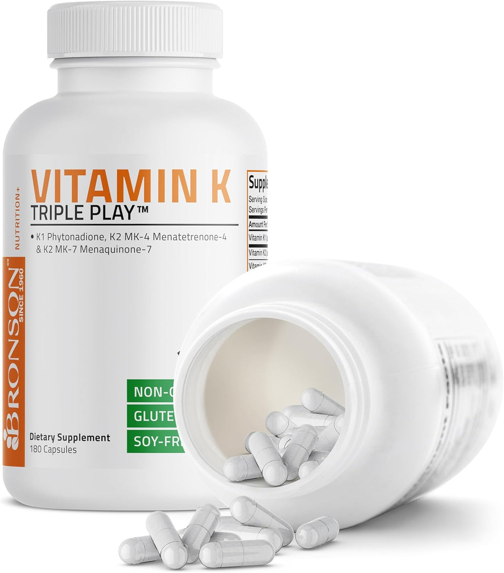 Vitamin K Triple Play (Vitamin K2 MK7 / Vitamin K2 MK4 / Vitamin K1) Full Spectrum Complex Vitamin K Supplement, 180 Capsules
