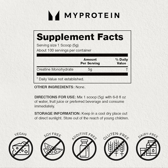 Myprotein Creatine Monohydrate Powder, 200 Servings (2.2lbs), Pure Unflavored Creatine Powder, Post/Pre Workout Supplement for All Sports & Exercises
