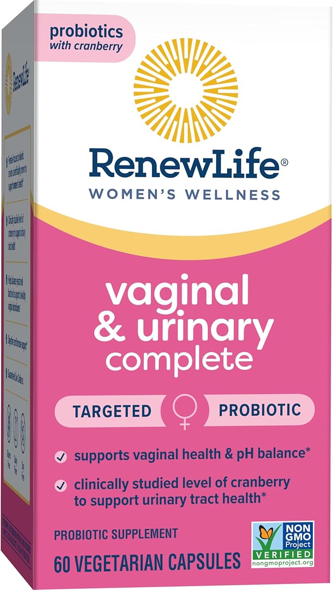 Renew Life Women's Wellness Vaginal and Urinary Probiotic and Cranberry Supplement, Probiotic Supplement for pH Balance for Women, Digestive Health, Dairy, Soy and Gluten-Free, 3.5 Billion CFU 60 Ct
