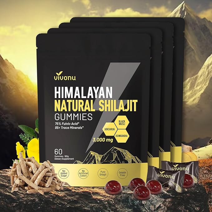 VivoNu Pure Himalayan Shilajit Gummies, micronutrient Supplement, Himalayan Premium Ingredient with Shilajit - Ashwagandha, Gokshura, Fulvic Acid & 85+ Trace Minerals I for Men, Women I Non-GMO
