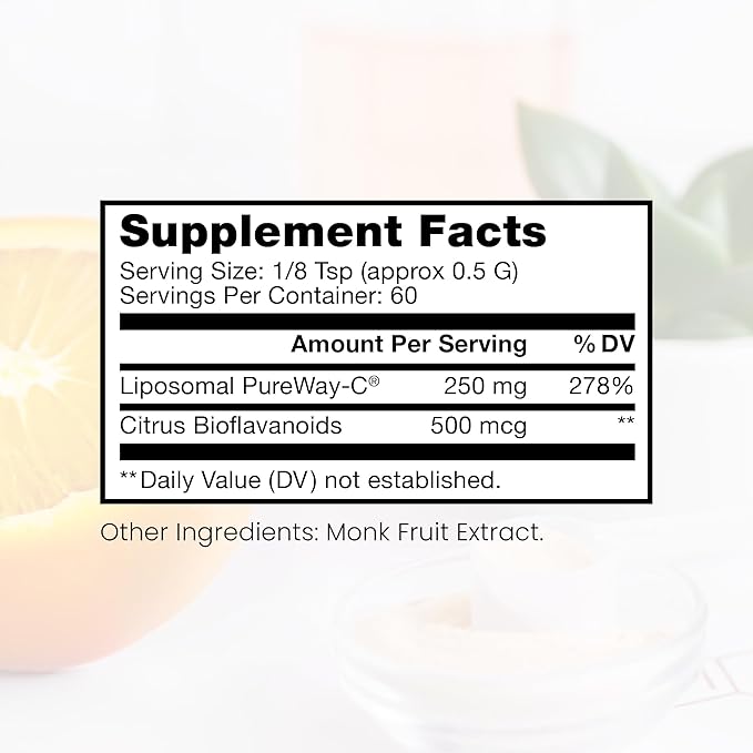 Pure Therapro Rx 100% Liposomal Vitamin C Powder, Patented PureWay Vegan Vitamin C Supplement, Supports Healthy Aging, Immune Function & Collagen Formation, Non-GMO, Made in the USA (30g, 60 Servings)