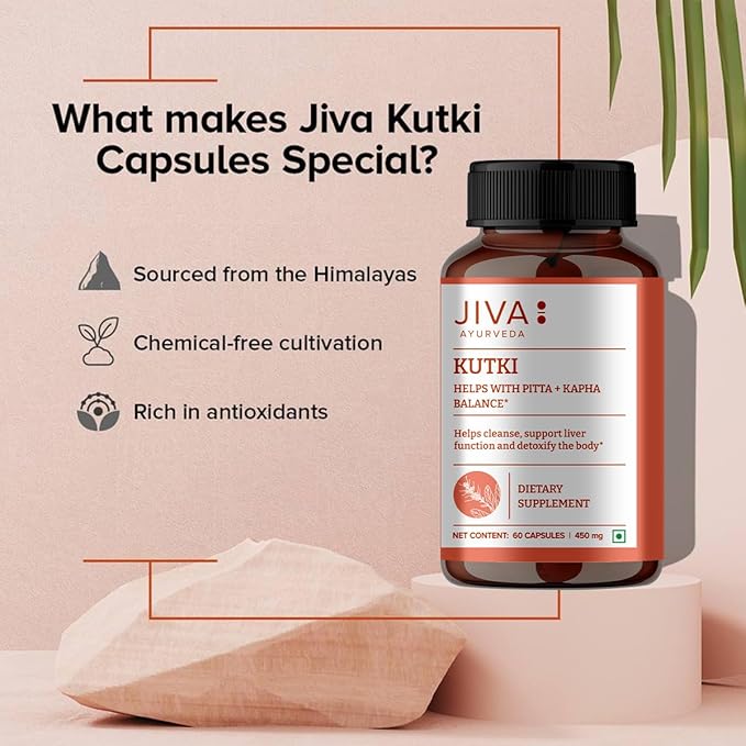 Jiva Ayurveda Kutki Capsules | Traditional Ayurvedic Herbal Supplement | Supports Daily Wellness & Balance | 60 Capsules