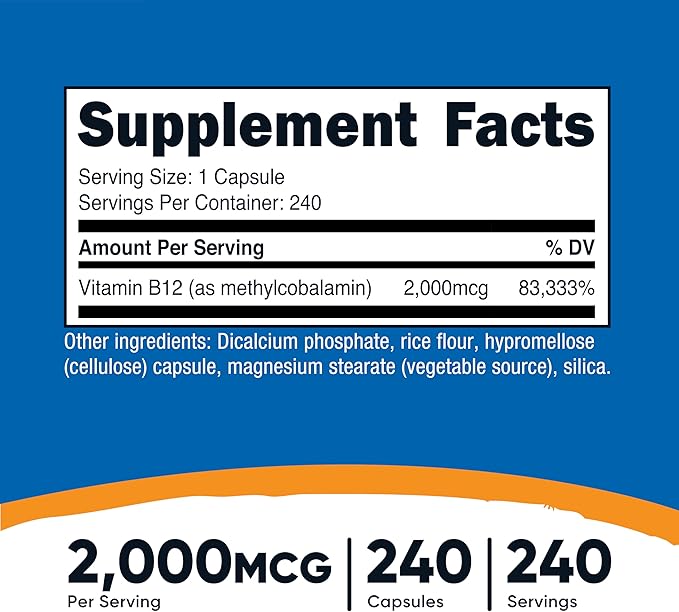 Nutricost Vitamin B12 (Methylcobalamin) 2000mcg, 240 Capsules - Vegetarian Caps, Non-GMO, Gluten Free B12 Supplement (Pack of 2)